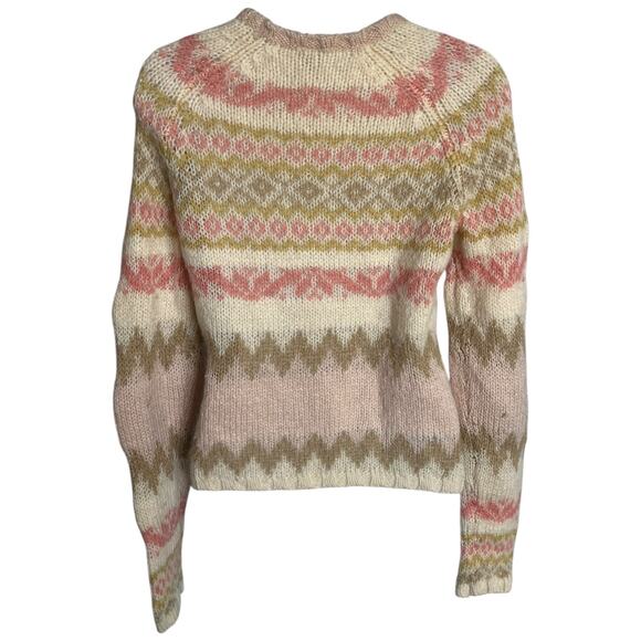 Gap Fair Isle long sleeve knit sweater pink patterned wool mohair blend medium - Picture 2 of 4